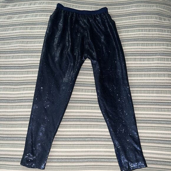 Finders Keepers Women’s Take A Walk Pant Ankle Zip Navy Blue Sequined Small - Picture 5 of 13